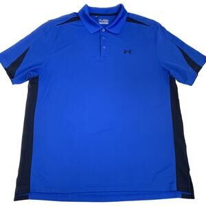 Under Armour Mens Polo Shirt Performance Golf 2XL Loose Heat Gear Blue Black